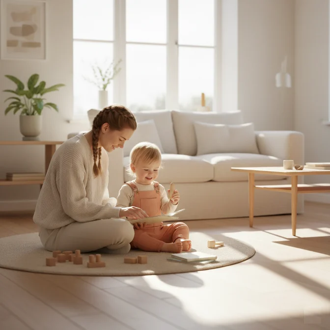 媽媽和孩子一起玩積木